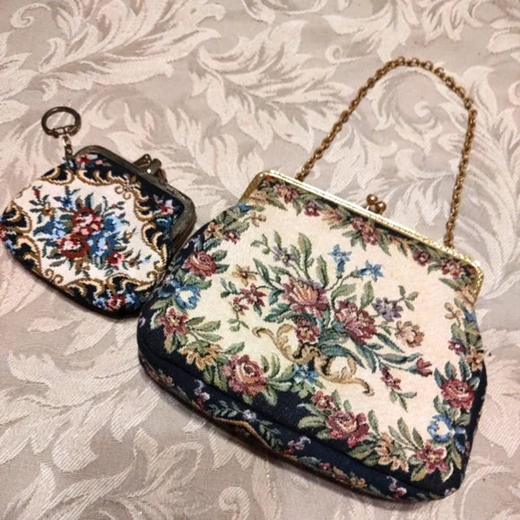 🌿🌹🌿 Lovely Vintage Petite Floral Tapestry Evening Bag Purse Handbag - Picture 3 of 13